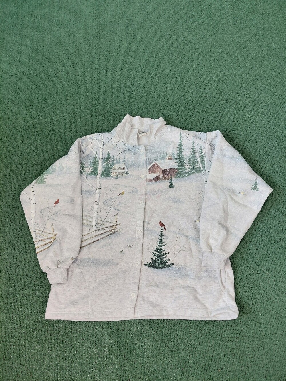VINTAGE 1989 Womens Artisans Suncheins Designs Button Front All Over Print Winte